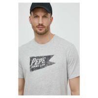 Bavlněné tričko Pepe Jeans SINGLE CARDIFF šedá barva, s potiskem, PM509401