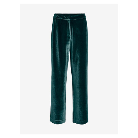 Tmavě zelené dámské sametové kalhoty VILA Vicam - Dámské