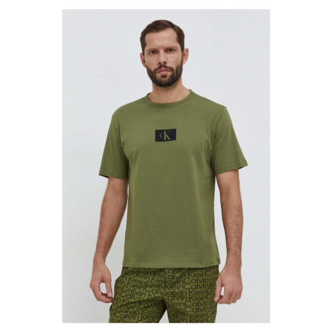 Bavlněné pyžamové tričko Calvin Klein Underwear zelená barva, s potiskem