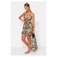 Trendyol Květinový vzor Mini Woven Cut Out / Window Beach Dress