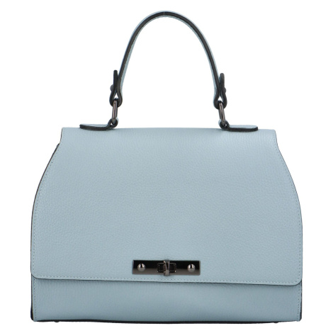 Kožená dámská kufříková kabelka do ruky Byrald, jemná modrá Delami Vera Pelle