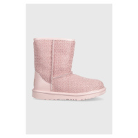 Dětské kožené sněhule UGG KIDS CLASSIC IIEL HEARTS růžová barva