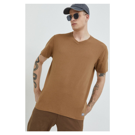 Bavlněné tričko Hollister Co. béžová barva