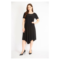 Şans Women's Black Plus Size A-Line Cut Short Sleeve Lycra Dress