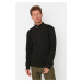 Trendyol Men's Black Regular Fit Sweatshirt with Zipper, Stand-Up Collar Paneled, Soft Pile Inte