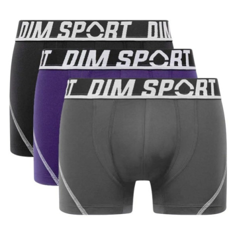 Sada tří sportovních boxerek v šedé, modré a černé barvě DIM SPORT MICROFIBRE BOXER 3x