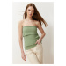 Trendyol Green Strapless Collar Side Zipper Crepe Knitted Blouse