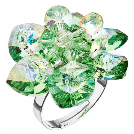 Evolution Group Stříbrný prsten s krystaly Swarovski zelená kytička 75001.3