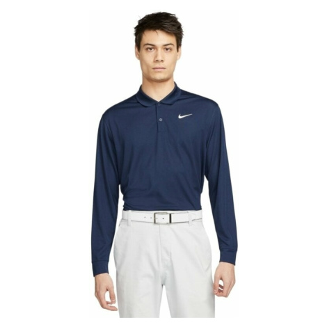 Nike Dri-Fit Victory Solid Mens Long Sleeve Polo College Navy/White