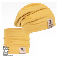 Bavlněná čepice a nákrčník Dráče - Pastels Double 22, hořčicová Barva: Žlutá