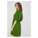 Plátěné šaty United Colors of Benetton zelená barva, mini