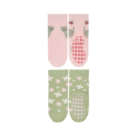 Sterntaler ABS ponožky dvojité balení kočka a květiny růžová