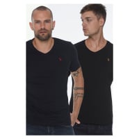 DOUBLE SET T8568 DEWBERRY V-NECK MEN'S T-SHIRT-NAVY - BLACK