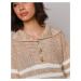 Blancheporte Pruhovaný pulovr s výstřihem na knoflíky, hladký vzor mohérový na dotek režná/karam