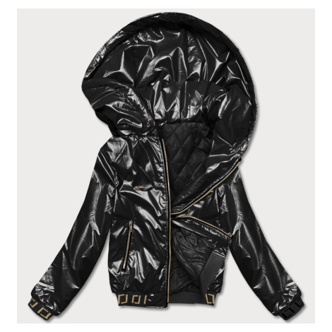 Krátká černá dámská bunda s kapucí (B8077-1) S'WEST