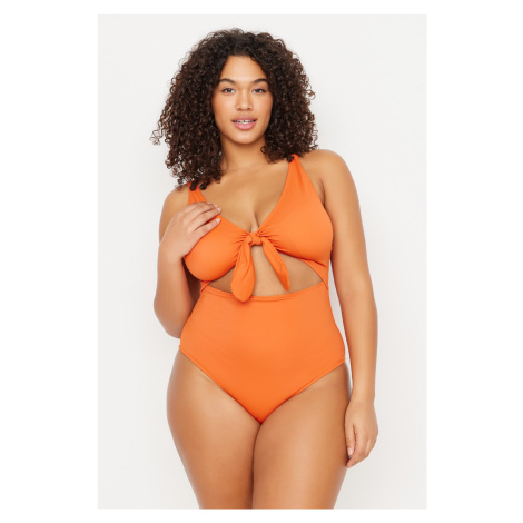 Trendyol Curve Plus Size Swimsuit - Orange - Plain