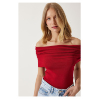 Happiness İstanbul Women's Red Open Shoulder Knitwear Blouse