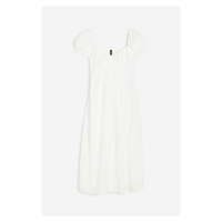 H & M - Šaty ze strukturované tkaniny's nabíraným rukávem - bílá