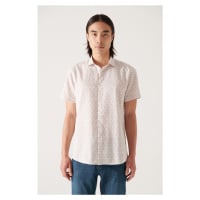 Avva Men's Stone Geometric Printed Short Sleeve Cotton Shirt