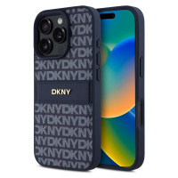 DKNY PU Leather Repeat Pattern Tonal Stripe Zadní Kryt pro iPhone 16 Pro Blue