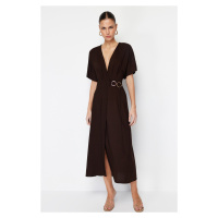 Trendyol Brown Double Breasted Midi Woven Dress with Accessory Tie Detail