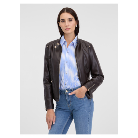 Tmavě hnědá dámská koženková bunda ORSAY - Dámské