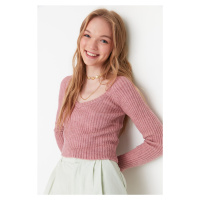 Trendyol Pale Pink Crop Soft Textured Basic Knitwear Sweater