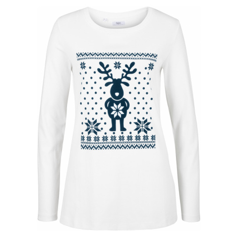 Bavlněné triko s vánočním motivem, dlouhý rukáv Bonprix