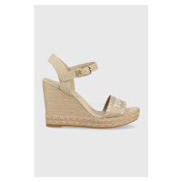 Sandály Tommy Hilfiger SEASONAL WEBBING WEDGE dámské, béžová barva, na platformě, FW0FW07088