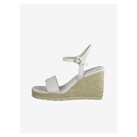 Bílé kožené sandály na klínku Tamaris