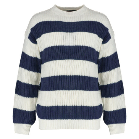 Trendyol Indigo Oversize Fit Wide Fit Crew Neck Striped Knitwear Sweater