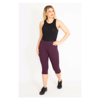 Şans Women's Large Size Plum Leggings with Front Decoration and Back Pockets