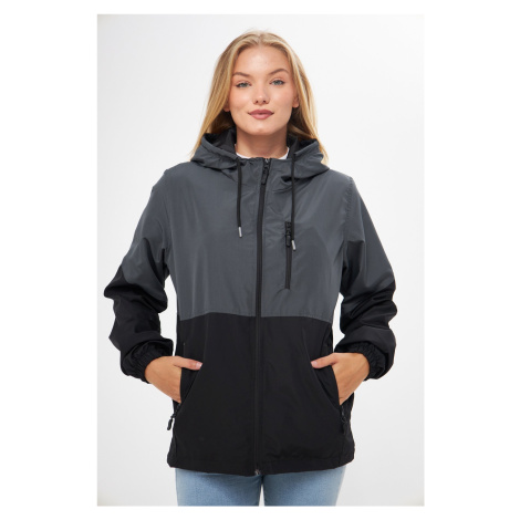 River Club Women's Anthracite-Black Two-tone, Inner Lined Water and Windproof Hooded Raincoat wi