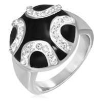 Ocelový prsten - zirkonové půlkruhy na černém podkladu