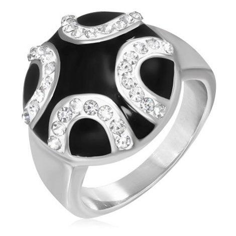 Ocelový prsten - zirkonové půlkruhy na černém podkladu Šperky eshop