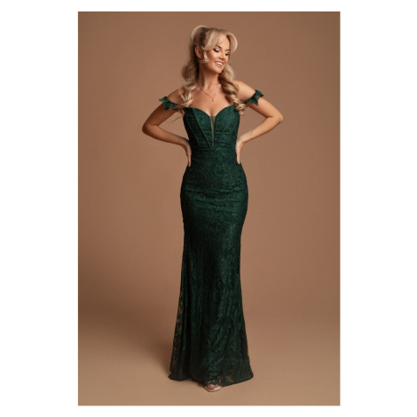 Eva & Lola Smaragdové krajkové šaty s kamínky