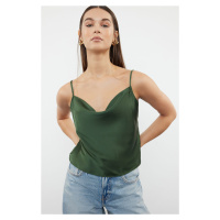 Trendyol Khaki Woven Strap Neck Collar Satin Blouse