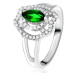 Prsten se zeleným zrníčkovitým kamenem, zirkonové oblouky, stříbro 925