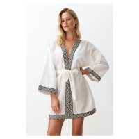 Trendyol White Belted Mini Woven Kimono & Kaftan