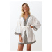 Trendyol White Belted Mini Woven Kimono &amp; Kaftan