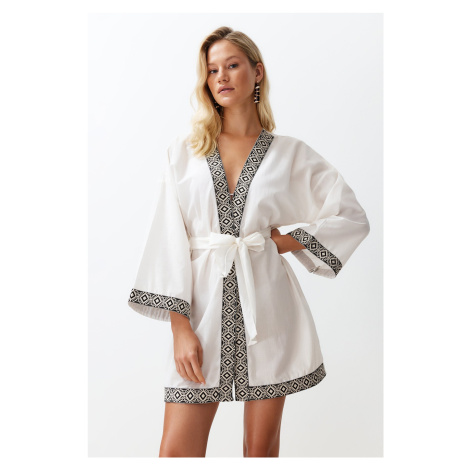 Trendyol Bridal Black Belted Mini Woven Kimono & Kaftan