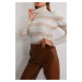 BİKELİFE Women's Beige Striped Soft Textured Lycra Basic Knitwear Sweater