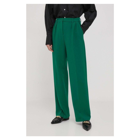 Kalhoty United Colors of Benetton dámské, zelená barva, jednoduché, high waist
