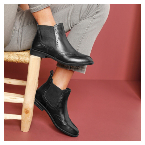 Kožené kotníkové boty s perforací, černé Blancheporte