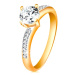 Prsten ve 14K zlatě - zářivý kulatý zirkon čiré barvy, zirkonová ramena