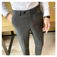Rovné pánské kalhoty z bavlny elegantní kostkované