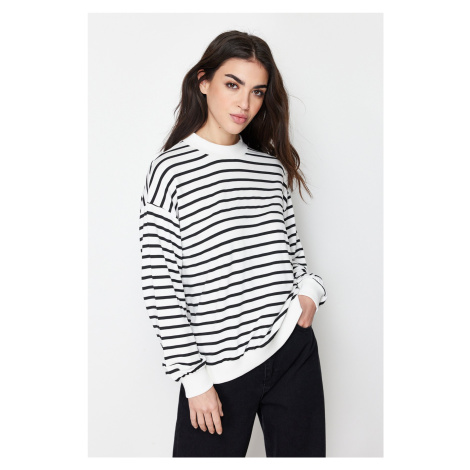 Trendyol Ecru Striped Knitted Sweatshirt