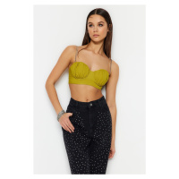 Trendyol Light Green Crop Lined Woven Shiny Stone Bustier