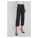 Kožené kalhoty Lauren Ralph Lauren dámské, černá barva, střih culottes, medium waist