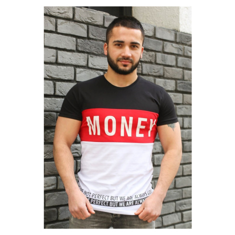 Madmext Color Block Text Detailed Black T-Shirt 3077